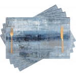 Blue Gray Placemats Set of 4 Abstract Art Place Mats Indoor Modern Linen Table Placemats Washable Wipeable Waterproof Heat Resistant Kitchen Place Mats for Dining Tables, 18 X 12 Inch