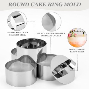 4-Pack 3 Inch Stainless Steel Baking Ring Molds with Pusher - Professional Food Ring Mold for Cooking & Baking, Easy Release Crumpet Rings, Dishwasher Safe & Leak-Proof Silver Kitchen Tools