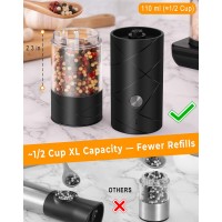 Rechargeable Electric Salt and Pepper Grinder Set - Extra Large Capacity - Automatic Black Peppercorn & Sea Salt Mill Grinders Set with Adjustable Coarseness & LED Light