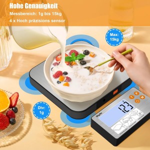 33lb Food Scale with Split Display, Diyife Digital Kitchen Scales, 1g/0.1oz Precise Graduation, 304 Stainless Steel Platform, Backlit LCD, for Cooking, Meal Prep