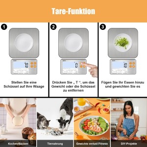 33lb Food Scale with Split Display, Diyife Digital Kitchen Scales, 1g/0.1oz Precise Graduation, 304 Stainless Steel Platform, Backlit LCD, for Cooking, Meal Prep