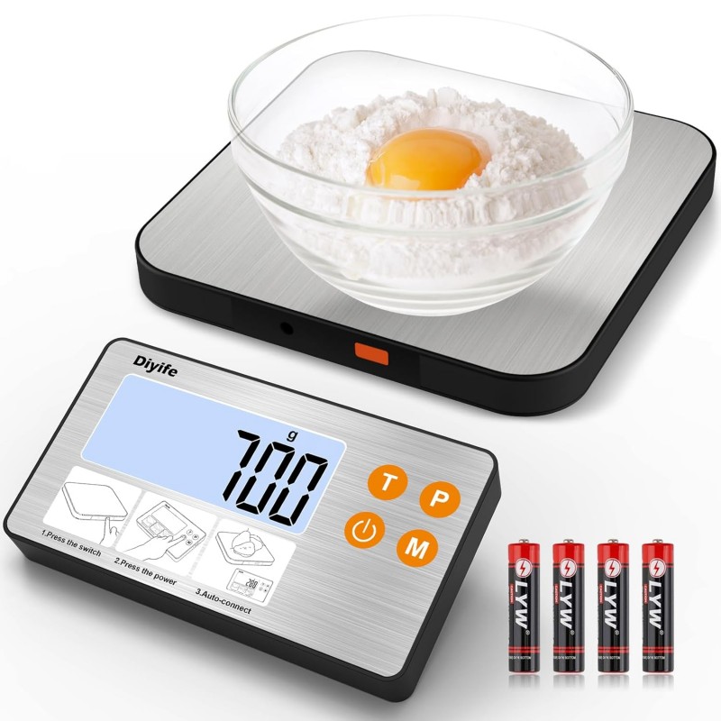 33lb Food Scale with Split Display, Diyife Digital Kitchen Scales, 1g/0.1oz Precise Graduation, 304 Stainless Steel Platform, Backlit LCD, for Cooking, Meal Prep