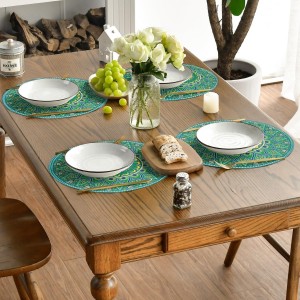 Artoid Mode Green Yellow Mandala Round Placemats Set of 4,14 Inch Seasonal Spring Table Mats for Party Kitchen Dining Decoration