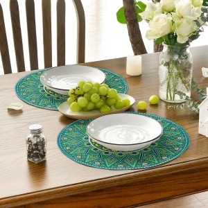 Artoid Mode Green Yellow Mandala Round Placemats Set of 4,14 Inch Seasonal Spring Table Mats for Party Kitchen Dining Decoration