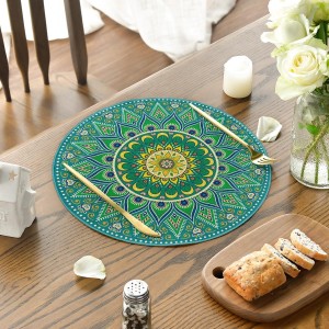 Artoid Mode Green Yellow Mandala Round Placemats Set of 4,14 Inch Seasonal Spring Table Mats for Party Kitchen Dining Decoration