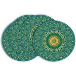 Artoid Mode Green Yellow Mandala Round Placemats Set of 4,14 Inch Seasonal Spring Table Mats for Party Kitchen Dining Decoration