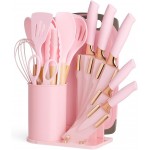 19-Piece Pink Kitchen Utensil Set – Silicone Cooking Tools with Wooden Handles, Non-Stick & Heat Resistant, Includes Knives, Scissors & Cutting Board – BPA-Free Kitchen Accessories