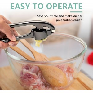 Garlic Press Crusher & Mincer – Easy Squeeze Ergonomic Handle, Heavy Duty Zinc Alloy, Dishwasher Safe, Includes Peeler & Cleaning Brush – Garlic Ginger Crusher Tool (Black)