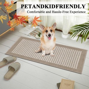 Ileading Kitchen Mat Sets 3 Piece Minimalist 3D Lattice Kitchen Floor Rugs with Non Slip Rubber Backing Machine Washable Farmhouse Runner Rugs for Laundry Hallway Doormat(Beige)