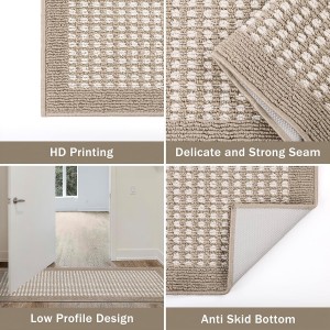 Ileading Kitchen Mat Sets 3 Piece Minimalist 3D Lattice Kitchen Floor Rugs with Non Slip Rubber Backing Machine Washable Farmhouse Runner Rugs for Laundry Hallway Doormat(Beige)