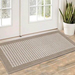 Ileading Kitchen Mat Sets 3 Piece Minimalist 3D Lattice Kitchen Floor Rugs with Non Slip Rubber Backing Machine Washable Farmhouse Runner Rugs for Laundry Hallway Doormat(Beige)