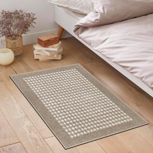 Ileading Kitchen Mat Sets 3 Piece Minimalist 3D Lattice Kitchen Floor Rugs with Non Slip Rubber Backing Machine Washable Farmhouse Runner Rugs for Laundry Hallway Doormat(Beige)