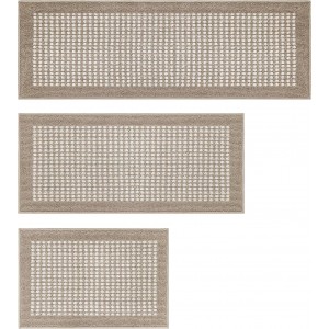 Ileading Kitchen Mat Sets 3 Piece Minimalist 3D Lattice Kitchen Floor Rugs with Non Slip Rubber Backing Machine Washable Farmhouse Runner Rugs for Laundry Hallway Doormat(Beige)