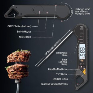 Stocking Stuffer for Men – Digital Meat Thermometer, Instant Read Digital Food Thermometer with Waterproof Probe, Backlight, Hold/Min/Max – Perfect BBQ Grill & Kitchen Gadget, Great Christmas Gift