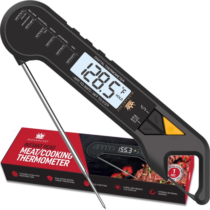Stocking Stuffer for Men – Digital Meat Thermometer, Instant Read Digital Food Thermometer with Waterproof Probe, Backlight, Hold/Min/Max – Perfect BBQ Grill & Kitchen Gadget, Great Christmas Gift