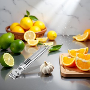 Silver Lemon Zester Peeler, Stainless Steel Lemon Lime Orange Peeler with Knife Fruit Zester Citrus Scraper, Handheld Peeling Tool Fruit Orange Peelers Kitchen Tools Graters, Peelers and Slicers