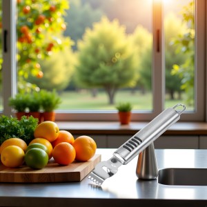 Silver Lemon Zester Peeler, Stainless Steel Lemon Lime Orange Peeler with Knife Fruit Zester Citrus Scraper, Handheld Peeling Tool Fruit Orange Peelers Kitchen Tools Graters, Peelers and Slicers