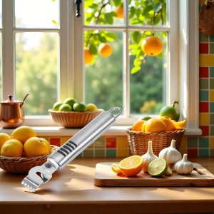 Silver Lemon Zester Peeler, Stainless Steel Lemon Lime Orange Peeler with Knife Fruit Zester Citrus Scraper, Handheld Peeling Tool Fruit Orange Peelers Kitchen Tools Graters, Peelers and Slicers