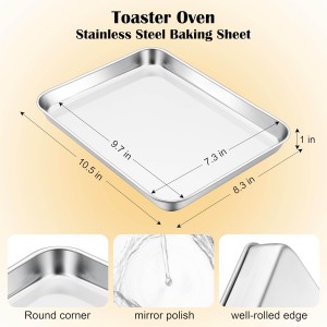 E-far Toaster Oven Tray, 10.5”x8.3” Stainless Steel Small Baking Cookie Sheet, Compact Non-toxic Metal Baking Pan for Cake, Healthy & Rust Free, Mirror Finish & Dishwasher Safe, 1 Pack