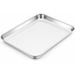 E-far Toaster Oven Tray, 10.5”x8.3” Stainless Steel Small Baking Cookie Sheet, Compact Non-toxic Metal Baking Pan for Cake, Healthy & Rust Free, Mirror Finish & Dishwasher Safe, 1 Pack