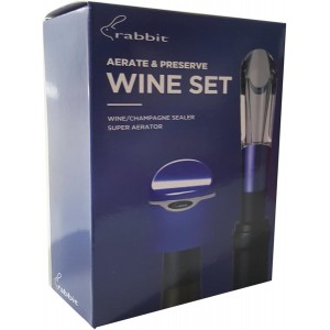 Rabbit Aerate and Preserve Wine Set, Wine/Champagne Sealer and Super Aerator (Blue), Standard