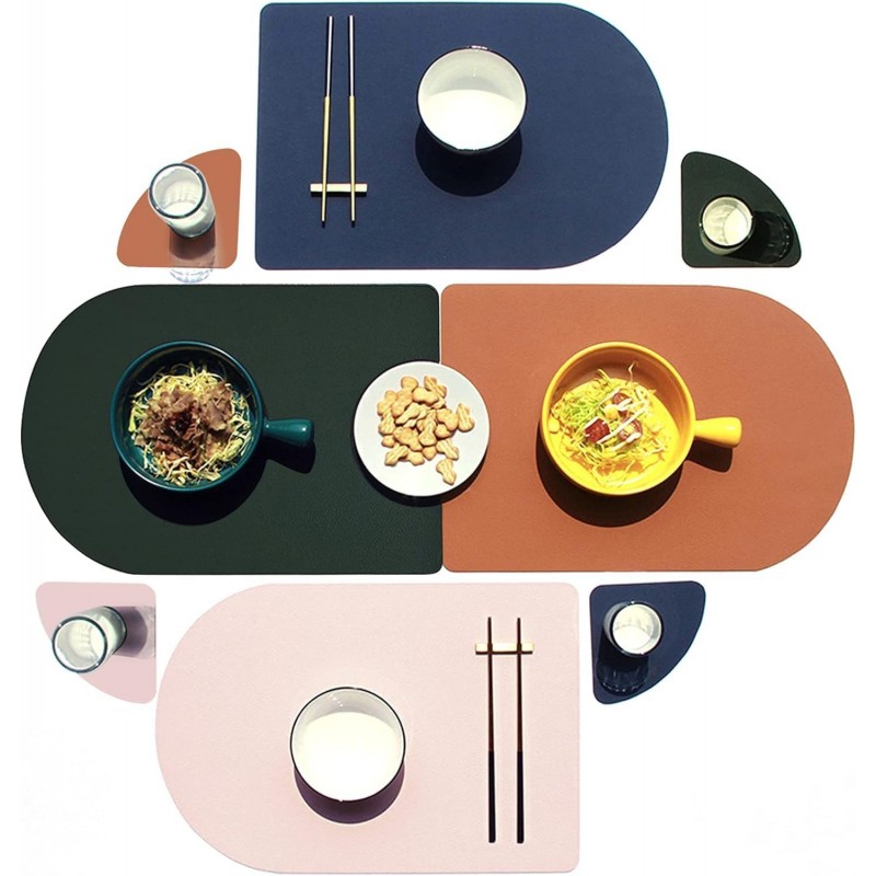 Reversible Faux Leather Placemats with Coasters Set of 4, Non-Slip Washable Table Mats for Dining, Kitchen, Heat Resistant Insulation Place Mat Easy to Clean (17 x 12 inch), Stain Resistant Placemats