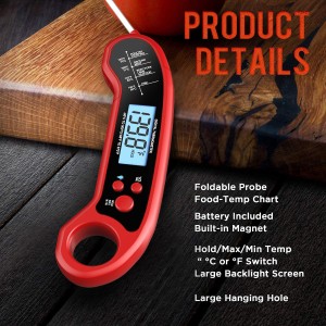 Meat Thermometer Digital, Instant Read Meat Thermometer for Grill and Cooking, Waterproof Food Thermometer for Kitchen and Outside, BBQ, Turkey, Candy, Liquids, Beef