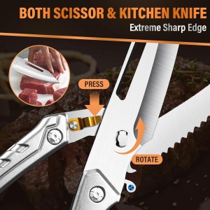 Huusk Heavy Duty Poultry Scissors - Kitchen Scissors for Food with Serrated Edge, Detachable Sharp Shears for Cutting Meat, Chicken Bone, Christmas Gift for Men and Women