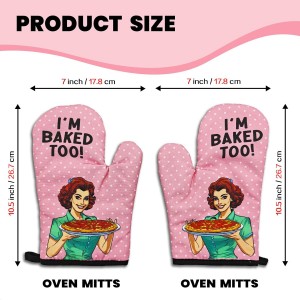 2 Pcs Funny Oven Mitts I'm Baked Too Heat Resistant Mitts Retro Housewife Silicone Non-Slip Oven Mitts with Hanging Loop Sweet Housewarming Gifts for Baking Lover Hostess Family Friend