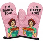 2 Pcs Funny Oven Mitts I'm Baked Too Heat Resistant Mitts Retro Housewife Silicone Non-Slip Oven Mitts with Hanging Loop Sweet Housewarming Gifts for Baking Lover Hostess Family Friend