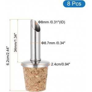 uxcell 8Pcs Stainless Steel Bottle Pourers, Olive Oil Cork Dispenser Pourers, Wine Bottle Stoppers for Oil Beer Drink Vinegar Water Bottle, Silver