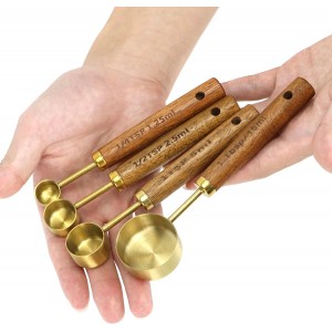 QWORK 8-Piece Stainless Steel Measuring Cups and Spoons Set - Non-Slip Solid Wood Handles, for Baking, Cooking, Grilling