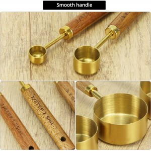 QWORK 8-Piece Stainless Steel Measuring Cups and Spoons Set - Non-Slip Solid Wood Handles, for Baking, Cooking, Grilling