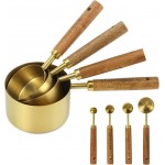 QWORK 8-Piece Stainless Steel Measuring Cups and Spoons Set - Non-Slip Solid Wood Handles, for Baking, Cooking, Grilling