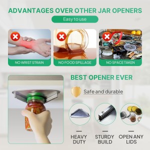 Upgraded Stainless Steel Under Cabinet Jar Opener for Seniors, Under Cabinet Jar Openers for Weak Hands, Jar Lid & Bottle Cap Opener Tool, Under Counter Can Opener, One Handed Jar opener