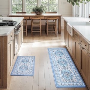 FRESHMINT Anti Fatigue Kitchen Mats Set 2 PCS, Waterproof & Non-Skid Medallion Kitchen Rugs, Cushioned Kitchen Floor Mats for Standing Washable Comfort Kitchen Runners for Lanudry, Office, Sink
