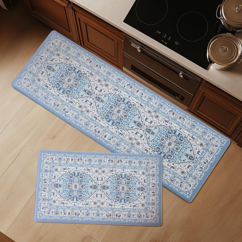FRESHMINT Anti Fatigue Kitchen Mats Set 2 PCS, Waterproof & Non-Skid Medallion Kitchen Rugs, Cushioned Kitchen Floor Mats for Standing Washable Comfort Kitchen Runners for Lanudry, Office, Sink