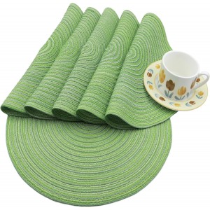 Braided Round Placemats Set of 6,Woven Washable Non-Slip Table Mats for Kitchen Dining, 14.5 Inch, Heat Resistant - Natural Fabric Indoor Outdoor Place Mats(Beige)