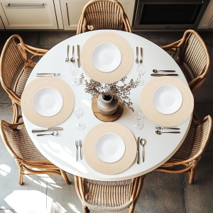 Braided Round Placemats Set of 6,Woven Washable Non-Slip Table Mats for Kitchen Dining, 14.5 Inch, Heat Resistant - Natural Fabric Indoor Outdoor Place Mats(Beige)