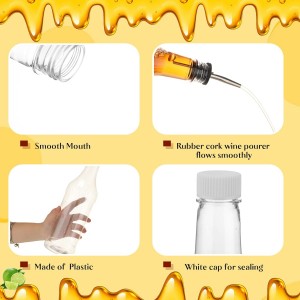 Dandat 32 oz Plastic Long Neck Bottles with Pourer and Caps Plastic Juice Pour Bottles with Stainless Steel Pourer Tapered Spout for Liquor Juice(Silver,4 Pcs)