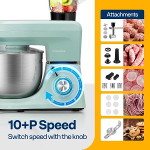 VIVOHOME 6-in-1 Stand Mixer, 8.5 Quart Electric Tilt-Head Kitchen Mixer with Bowl, Multifunctional Food Mixer for Cake, Bread, and Dough, with Meat Grinder, Blender, Pasta Maker Attachments, Blue