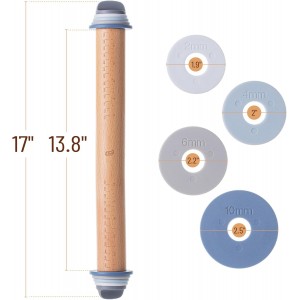BAMBOO LAND- Adjustable Rolling Pin with Thickness Rings for Baking, 13.8