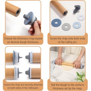 BAMBOO LAND- Adjustable Rolling Pin with Thickness Rings for Baking, 13.8