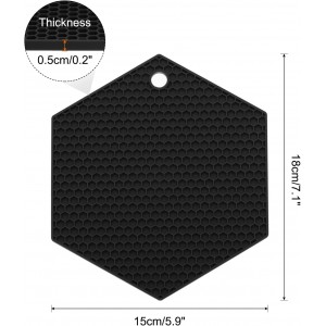 uxcell 4pcs Silicone Hexagonal Trivets, Non-Slip Heat Resistant Silicone Pot Holders, Black