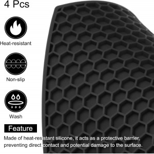 uxcell 4pcs Silicone Hexagonal Trivets, Non-Slip Heat Resistant Silicone Pot Holders, Black