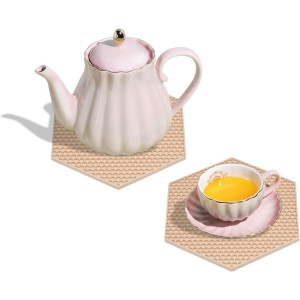 uxcell 4pcs Silicone Hexagonal Trivets, Non-Slip Heat Resistant Silicone Pot Holders, Black