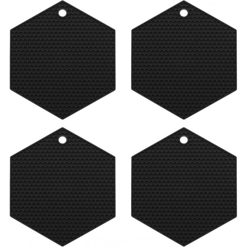 uxcell 4pcs Silicone Hexagonal Trivets, Non-Slip Heat Resistant Silicone Pot Holders, Black