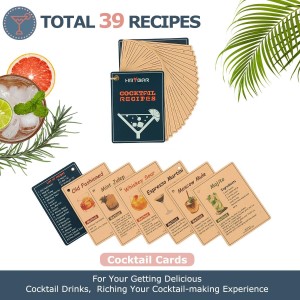 HMYBAR® 22-pc Cocktail Shaker Set(24oz/700ml) | Mixology Bartender Kit | Bar Tool Set | Martini Making Set with 39-Recipe Cocktail Cards & Kit's Deco, Bamboo Stand Black Color, Silver Tools