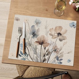 Artoid Mode Brown Poppy Floral Vinyl Plastic Placemats Set of 4, Washable Non-Slip PVC Table Mats for Party Kitchen Dining Decor, 12x18 Inch
