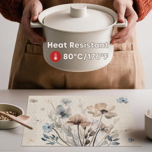 Artoid Mode Brown Poppy Floral Vinyl Plastic Placemats Set of 4, Washable Non-Slip PVC Table Mats for Party Kitchen Dining Decor, 12x18 Inch